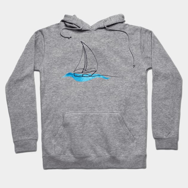 Hydro Flask sticker ocean blue watercolor wave and sailboat Line art